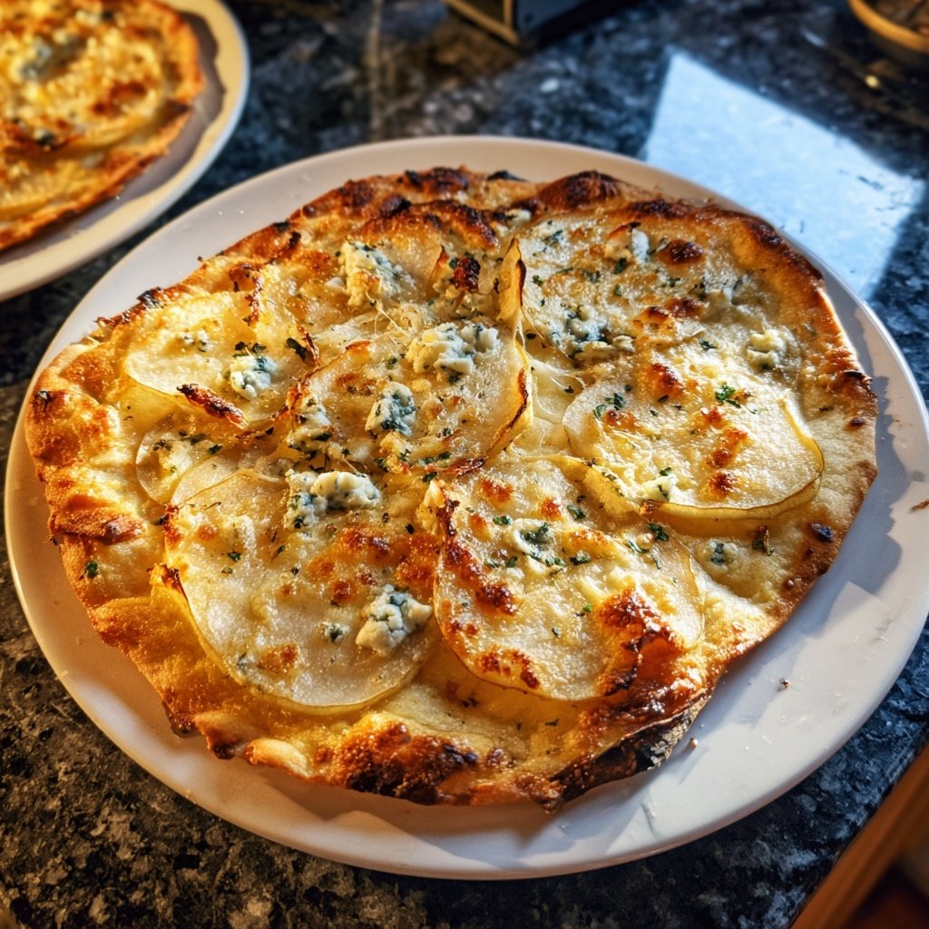 Flammkuchen with Pear and Blue Cheese