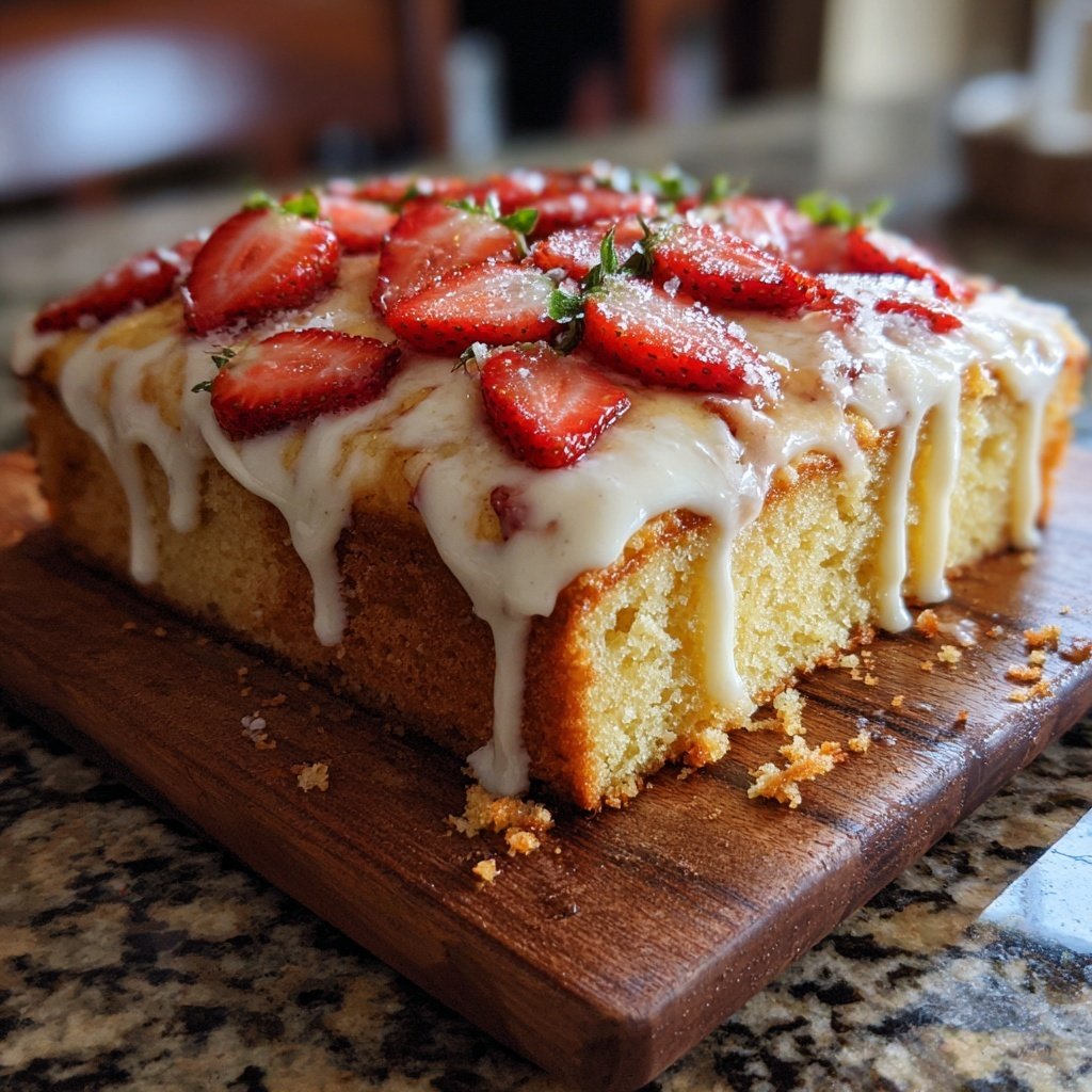 Moist Vanilla Strawberry Sheet Cake