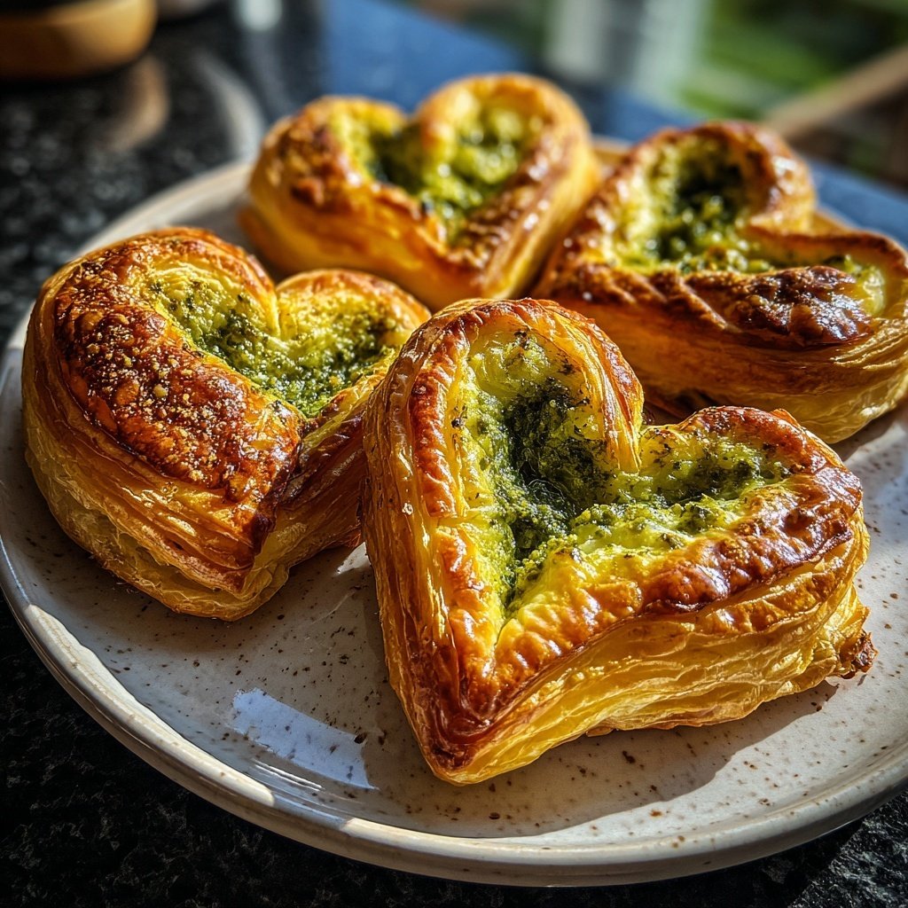 Puff Pastry Hearts with Pesto
